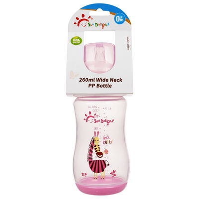 9oz 260ml PP Wide Neck Arc Baby Feeding Bottle Warna Pink