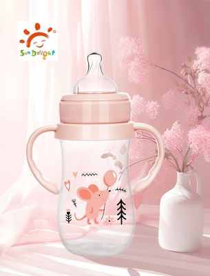 9oz 260ml PP Wide Neck Arc Baby Feeding Bottle Warna Pink